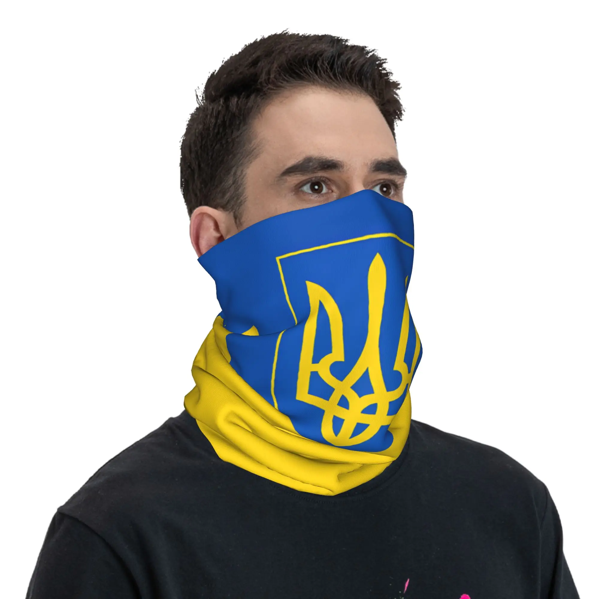 Ukraine Trident Blue Yellow Flag Balaclava  Hunting Fishing Face Cover Mask Couple UV Protection Bicycle Mask Seamless Soft Neck
