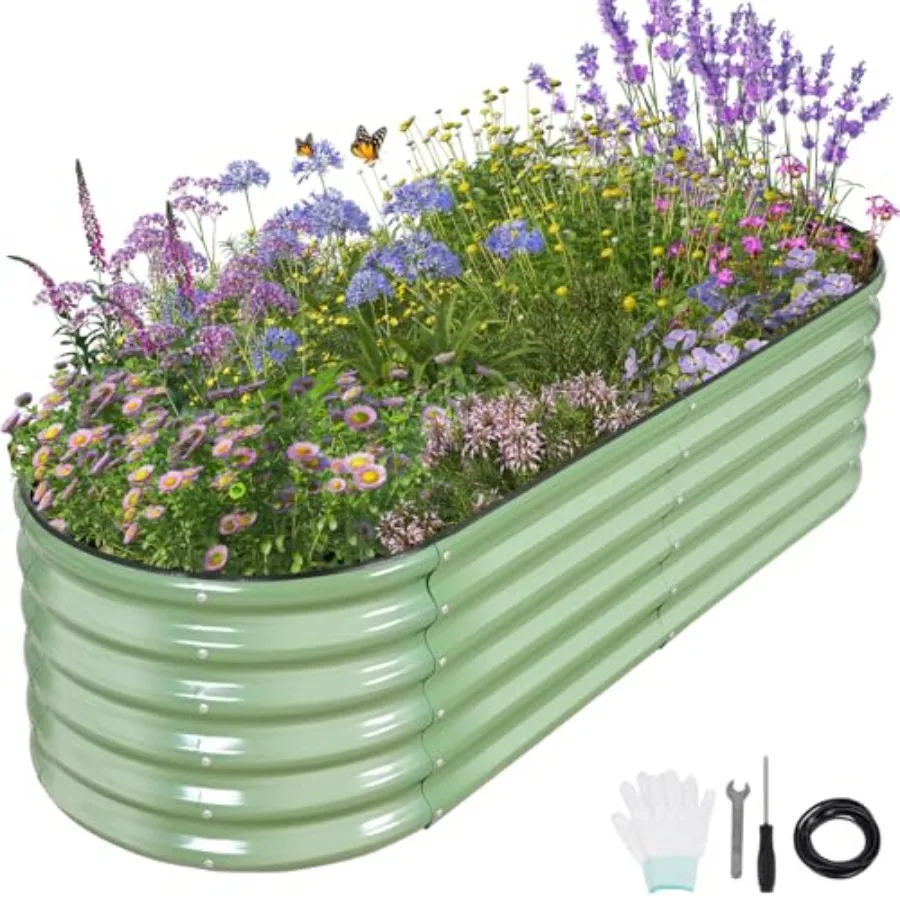 

Galvanized Raised Garden Bed Outdoor Metal Planter Box Steel Raised Garden Bed Kit with Safety Edging and Gloves for Vegetables