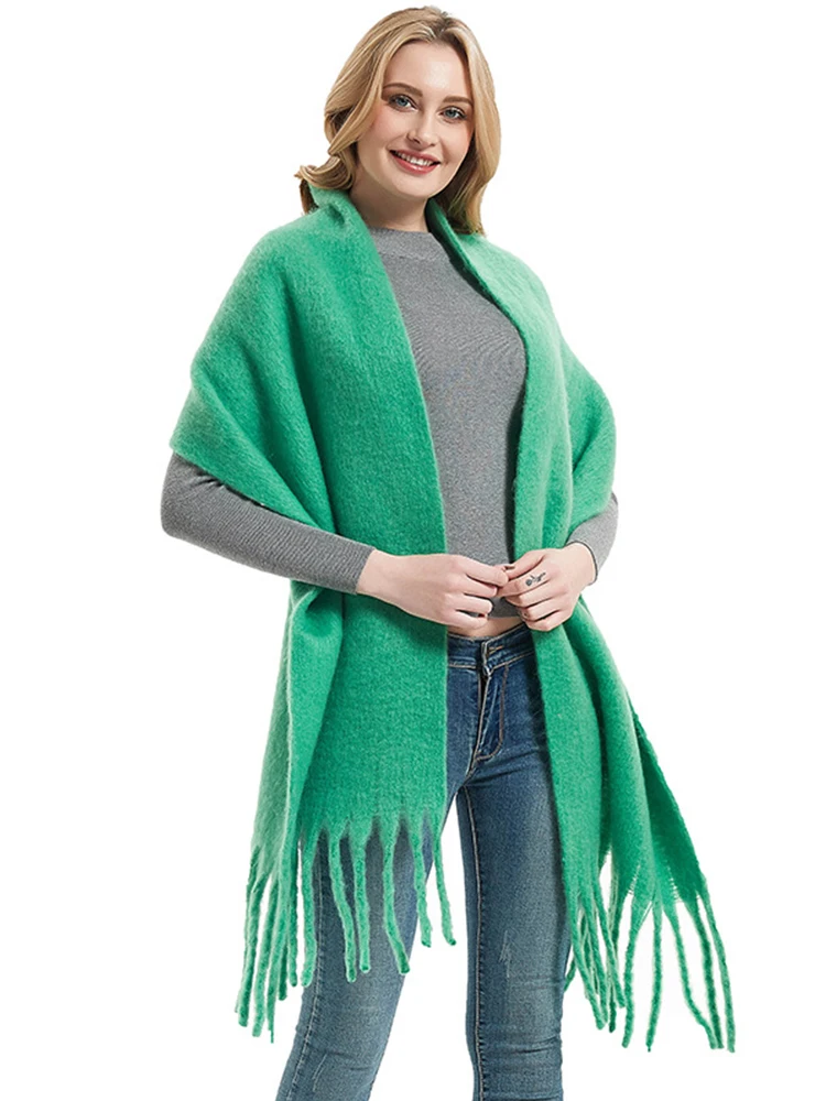 Winter Green Solid Color Tassel Scarf Women Men Preppy Scarve Pashmina Neckerchief Female Hijab Bufanda Thick Blanket Wrap Shawl