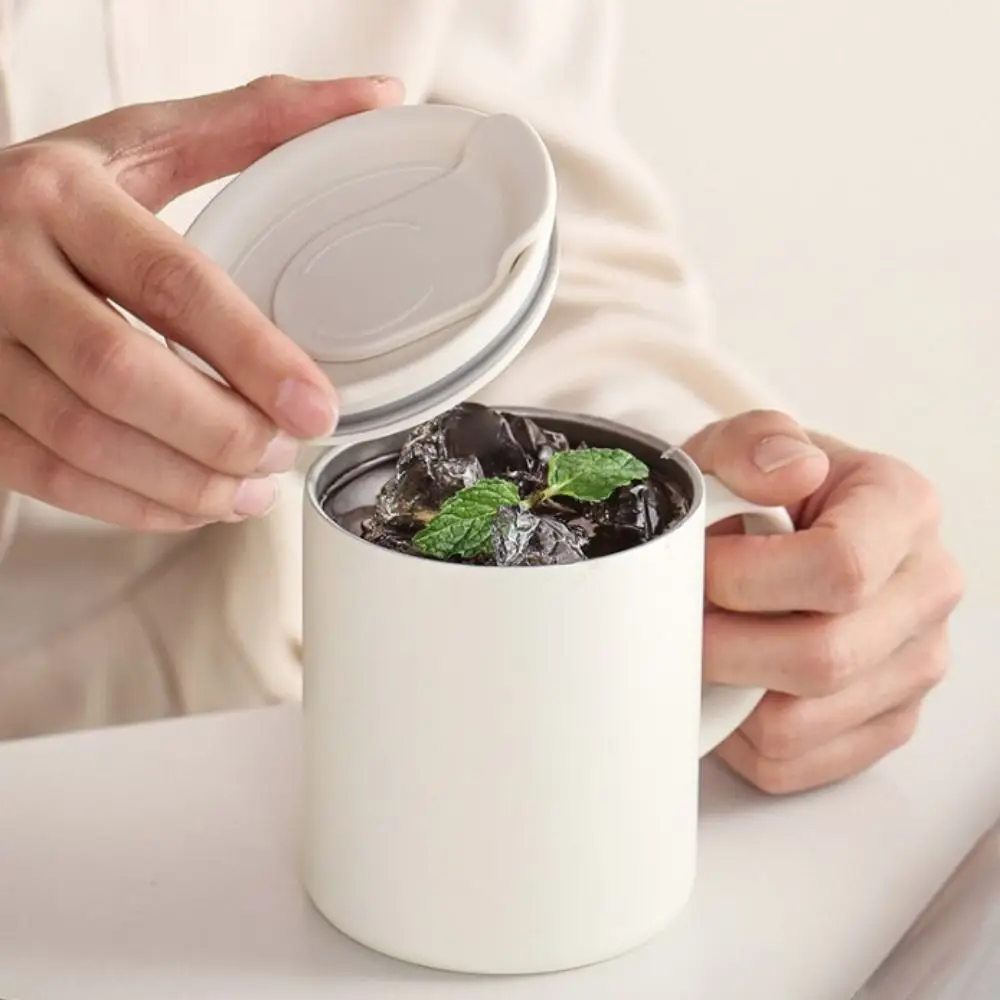 

Minimalist Double-Walled Insulated Coffee Mug 300 ML Rotating Dust Cover Thermos Cup with Scale Stainless Steel Milk Cup Home