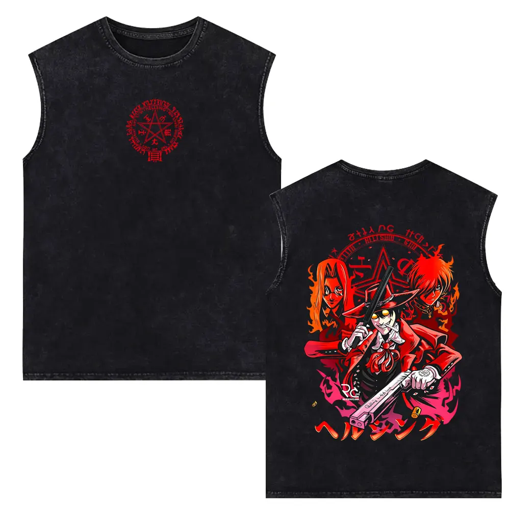 Anime Hellsing Vampire Alucard Vintage Washed Tank Tops Men Women 90s Manga Oversized Streetwear Unisex Casual Sleeveless Vest