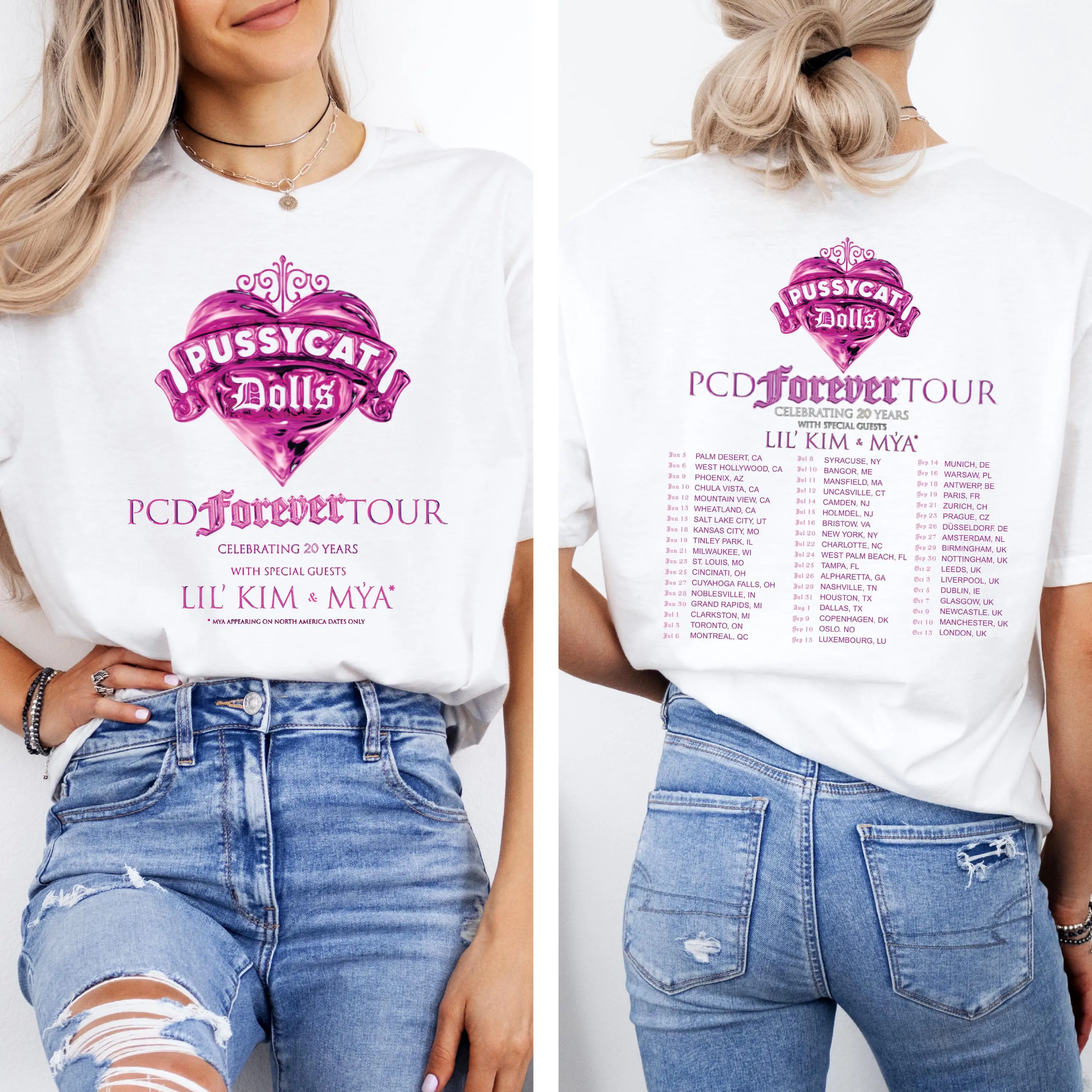 Pussycat Dolls PCD Forever Tour 20th Anniversary Double Sided Printed T-shirt Pattern Concert Merch Short Sleeved T-shirt