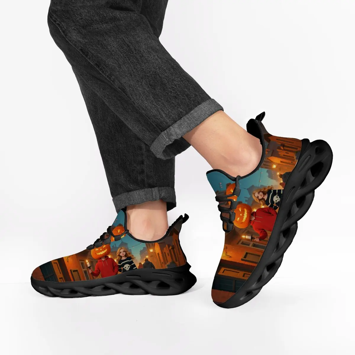 

Parent-child Low-top Round-head Flying Weave Halloween Print Design Fashionable Terrifying Bat Evil Pattern Casual Sports Shoes
