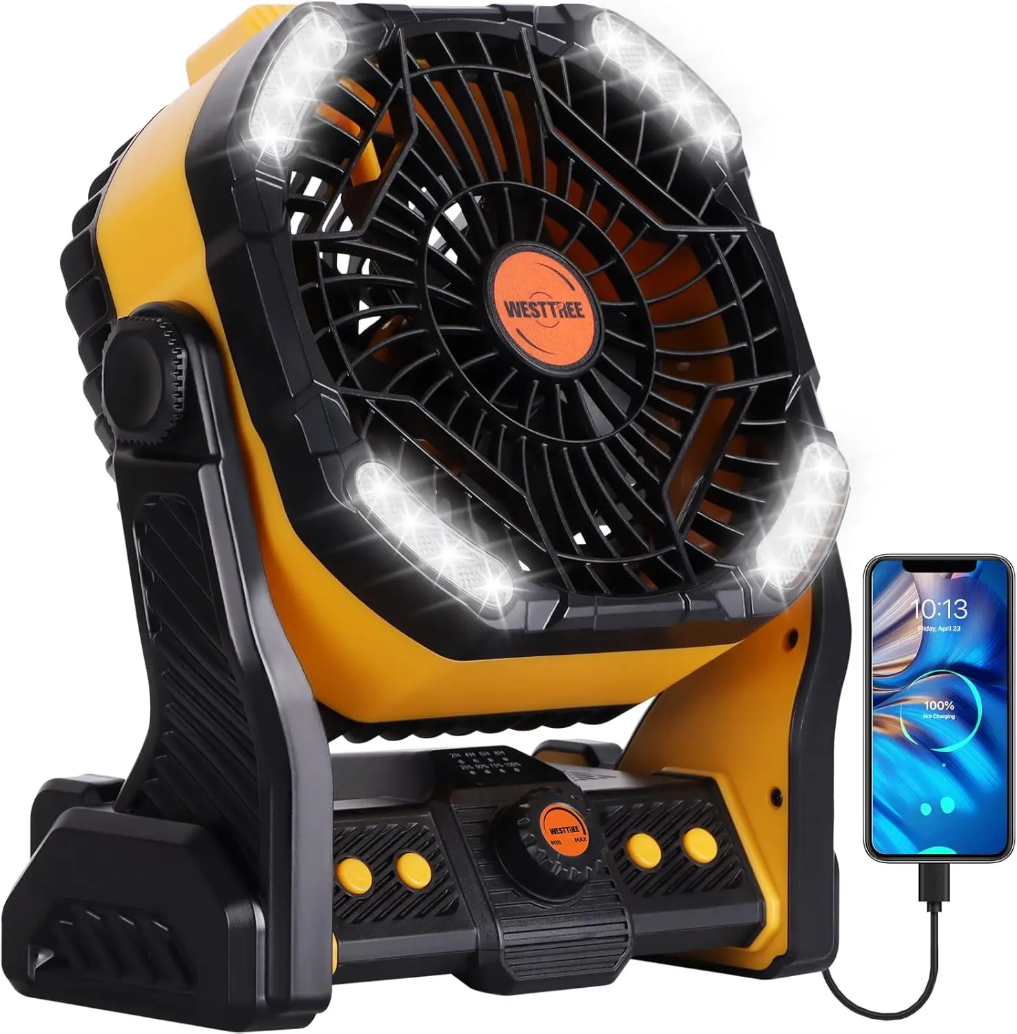

20000mAh Camping Fan with LED Lantern, USB-C Rechargeable, 270° Pivot, 4 Speeds, Portable for Outdoor