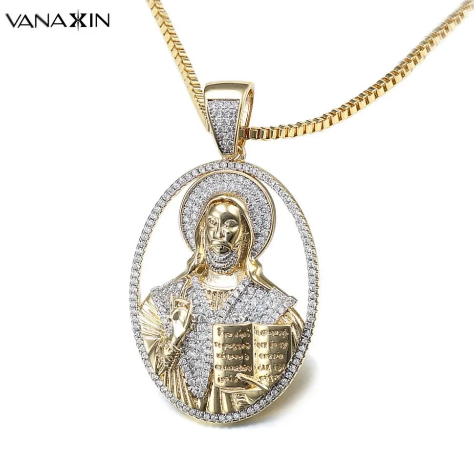 

VANAXIN Vintage Jesus Bible Pendants Necklaces MenPaved CZ Inlaid Hip Hop Wholesale Jewelry