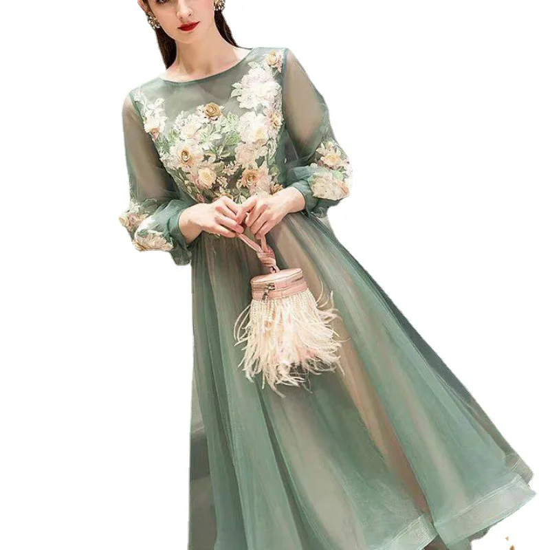 Vestido De graduación verde, elegante, De manga larga, talla grande