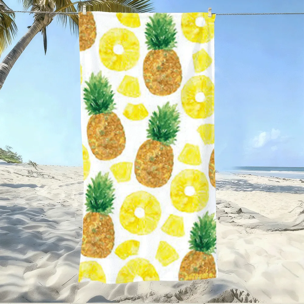 Vivid Yellow Pineapple All-over Print High-definition Digital Beach Towel. Features a Stylish Pool and Swim Towel Design