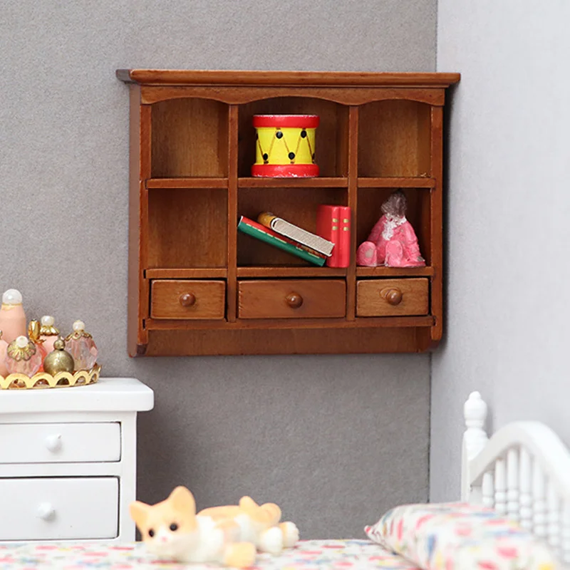 1/12 Dollhouse Miniature Simulation Wall Cabinet Hanging Storage Rack Shelf Model Furniture Decoration Dolls House Accessories