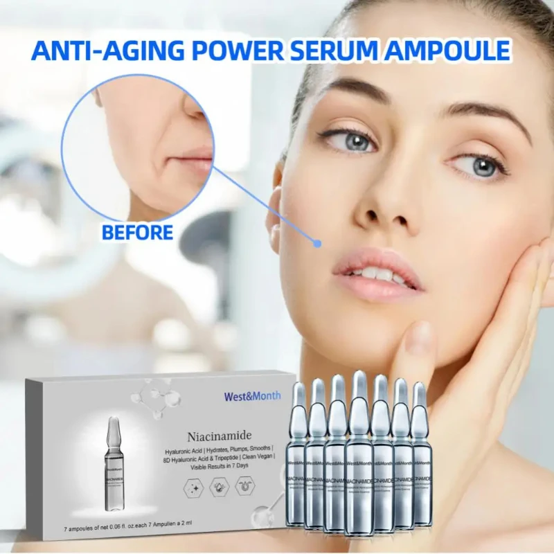 2ml x 7 Vials Niacinamide Hyaluronic Acid Facial Serum Anti Wrinkle, Whitening Moisturizing Anti-Aging Facial Care Ampoule Essen