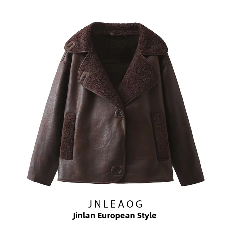 

JNLEAOG Double-Sided Faionable Leather And Fur Inteated Jaet Women's Outerwear Autumn New Sle Wind Design Sense