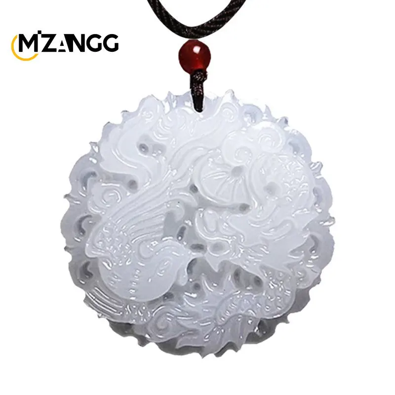 Chiński biały jadeitowy smok i feniks Jadeitowy wisiorek Dwustronny pusty rzeźbiony naszyjnik dla par Szczęśliwy amulet Prezent dla mężczyzn Kobiety — zdjęcie 6