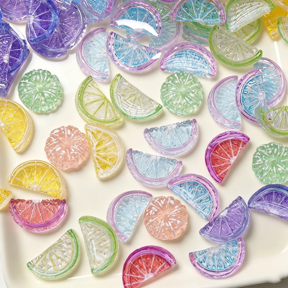 50pcs Mixed Ice Clear Lemon Slice 3D Nail Charms Green Purple Blue Lemon-Tangerine Nail Rhinestones Orange Slice Nail Art Charms