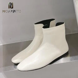 2023 New Arrival Chelsea Short Boots for Women All Match Flat Round Toe Black White Leather Slip on Dress Shoe Comfortable Shoe