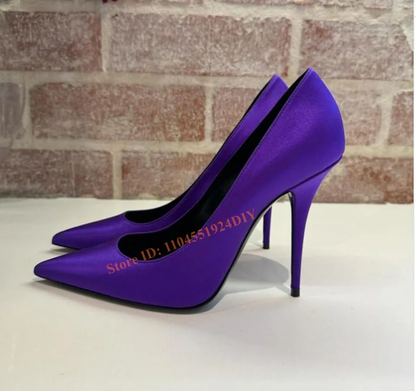 

Smooth Satin Purple Spandex Scarf High Heel Party Shoes Women Pointed Toe Slip On Thin High Heels Ladies Shoes