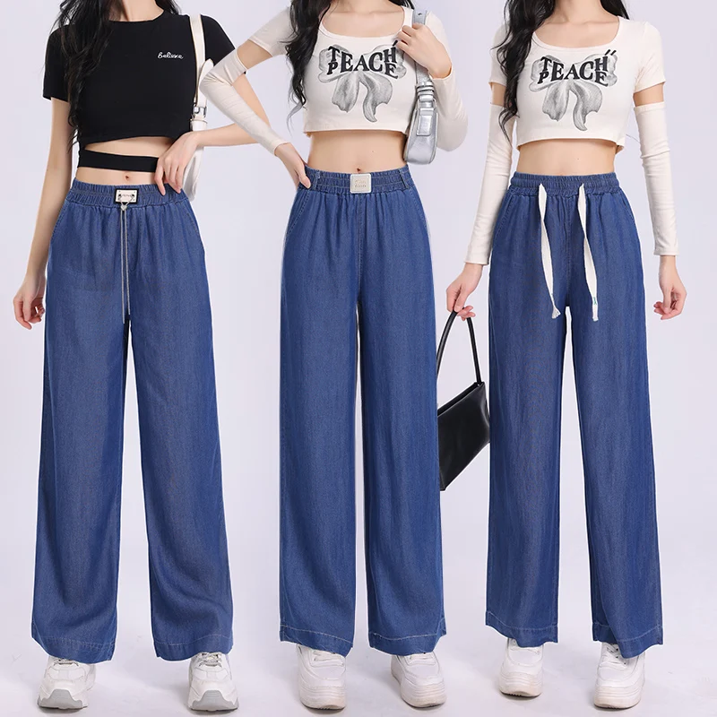 Zomer ijszijde jeans sport dames slim fit elastische taille comfortabele dunne casual broek gedrapeerd lichtgewicht ademend