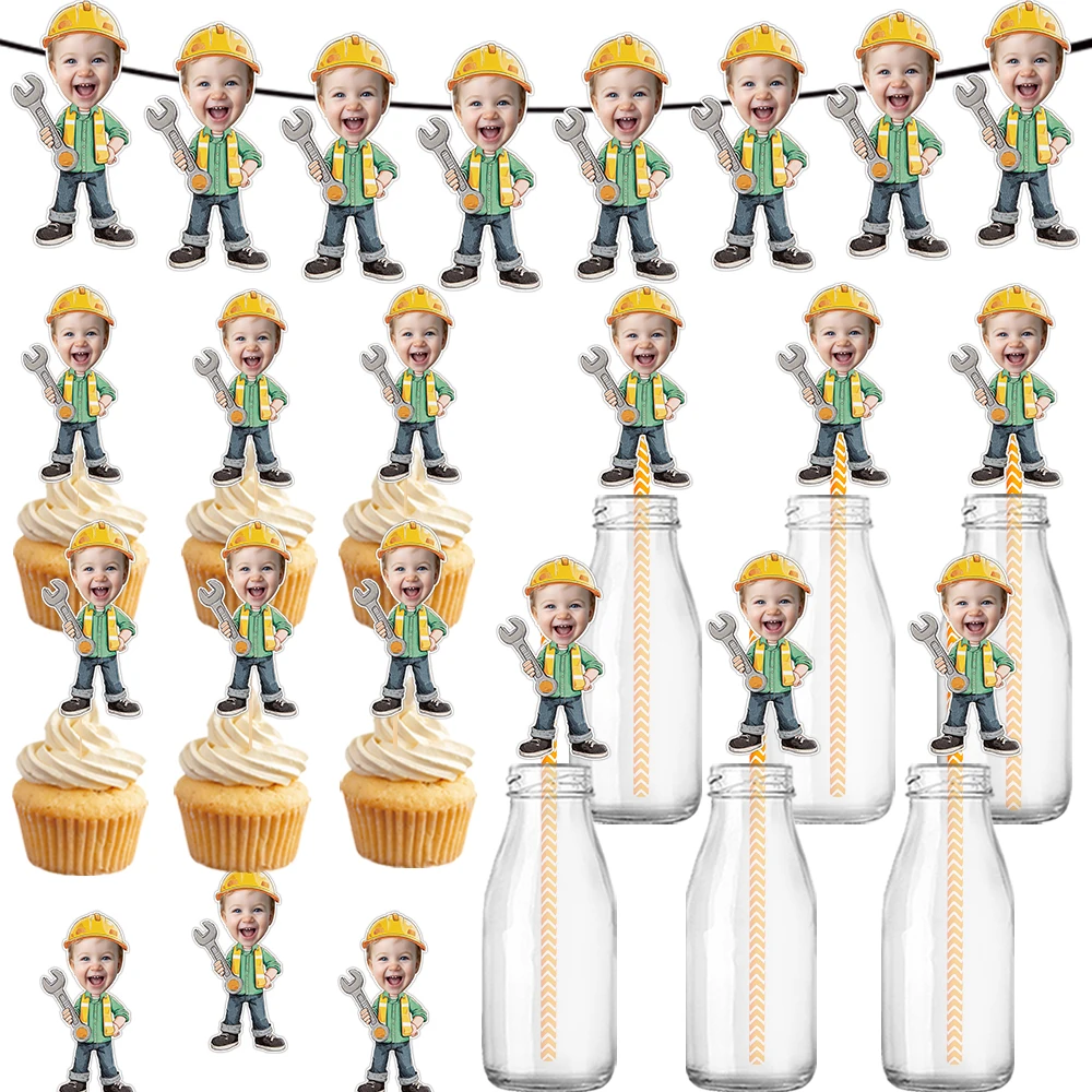 Maßgeschneiderte Architekturingenieur Thema Geburtstag Party Dekoration Banner Geschenkaufkleber und Kuchendekoration Plugin Stroh Set