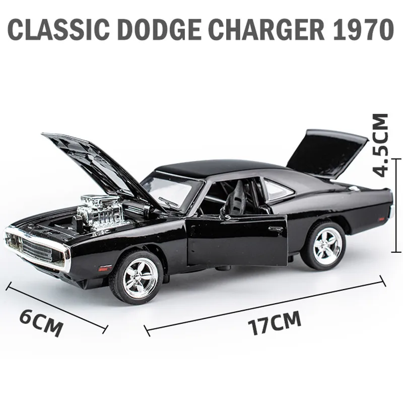 Modelo de coche Dodge Fast And Furious de aleación 1:32, vehículo de juguete fundido a presión con sonido y luz, juguetes de colección