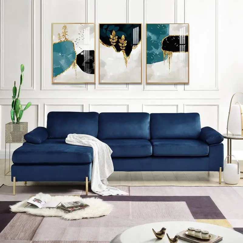 Velvet Sectional Sofa with Chaise Comfortable Modern Design for Living Room