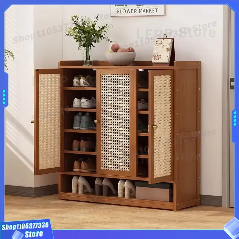 Modern Wooden Shoe Cabinet With Door Large Capacity Luxury Storage Rack For Entryway Home Organization Furniture Free