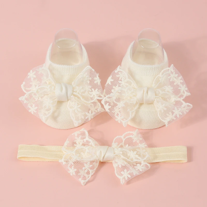 LILIGIRL Baby Girls Cute Socks with Headband Sets Lace Bow Knit Princess Socks for Party, Wedding, Baby Shower