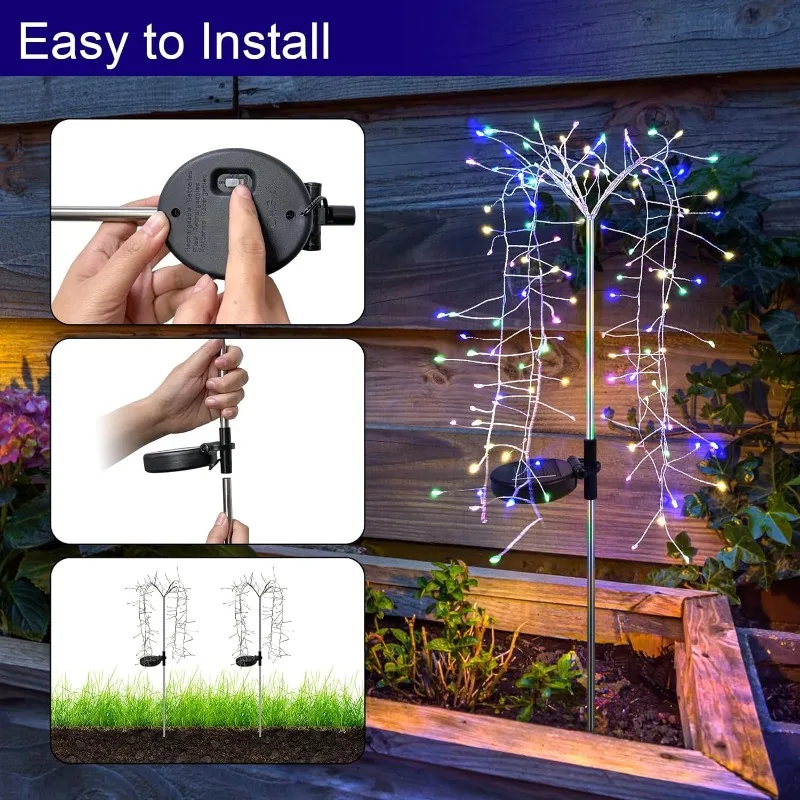 LED String Light para exterior, Solar Powered, Willow Trees Lights, Luzes decorativas, 8 modos de iluminação, Garden Terrace Path, 100LED