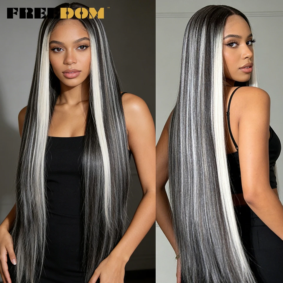 FREEDOM Synthetic Lace Front Wigs For Women 38 Inch Long Straight Lace Wig Ombre Brown Blonde Pink Red White Cosplay Wigs