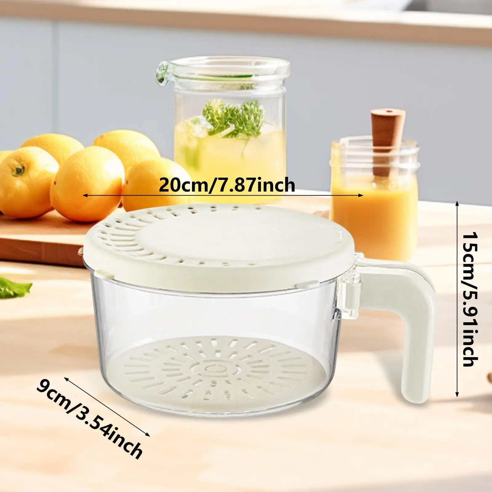 Draining Basket, Fruit Drain Bowl Container Fridge Storage Container with Handle for Grapes Cherry