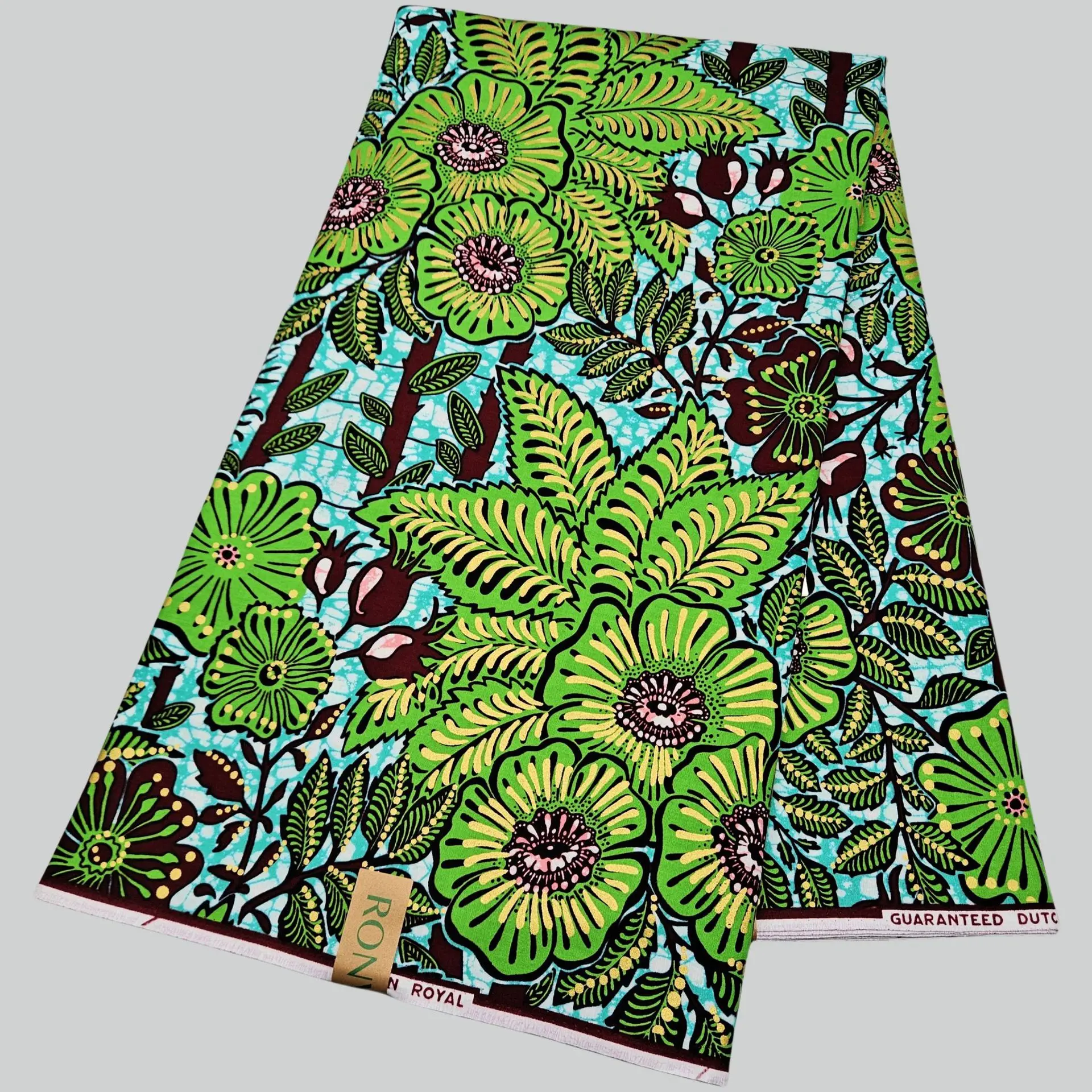 

6 ярдов длинных зеленых растений с принтом синего хлопка в африканском стиле восковая ткань для шитья платья дивана занавеска скатерть шириной 120 см R2829