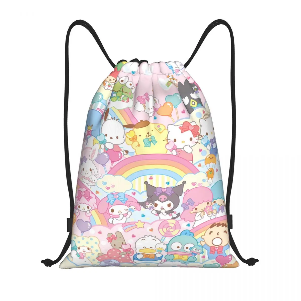 Sanrio Hello Kitty Melody Kuromi Drawstring Back Pack Bag Travel Storage Package Teenagers Beach Tote Bag School Sport Shoe Bag