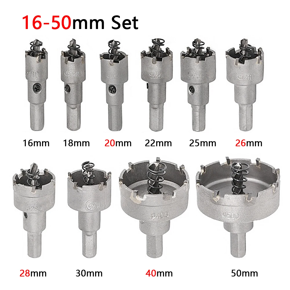 10Pcs16-53mm Legering Gatenzaag Set Carbide Tip TCT Metal Cutter Core Boor Kits voor Rvs metalen Boren Kroon