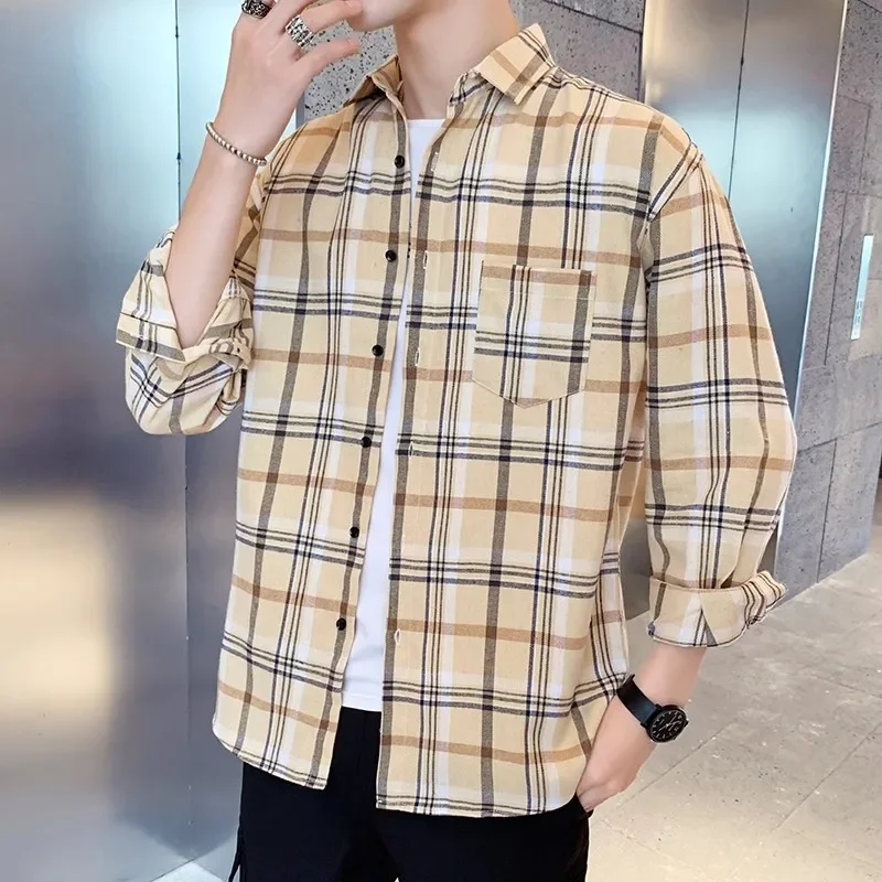 Brand Casual Men\'s Plaid Shirt 2024 Spring New Boutique Ladies Loose Blouse and Tops Long Sleeve Blouses Clothes