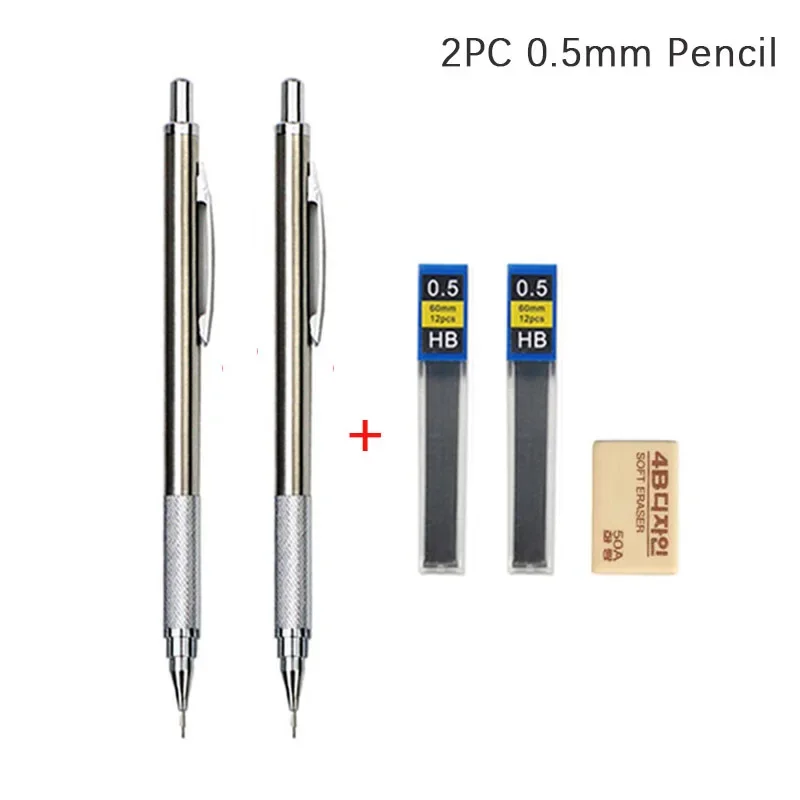 0,3 0,5 0,7 0,9 1,3 2,0 mm Druckbleistift-Set, Vollmetall, Kunst, Zeichnung, Malerei, automatischer Bleistift mit Minen, Büro, Schulbedarf