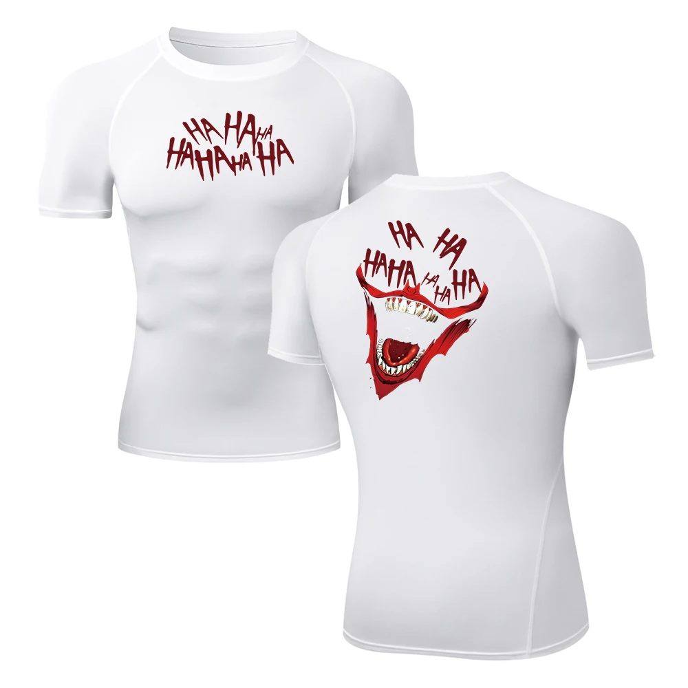 Summer Men's Compression Sports Training T-Shirt Joker Evil Smile Graphic Print Quick Dry Gym Running Workout Short Sleeve Top