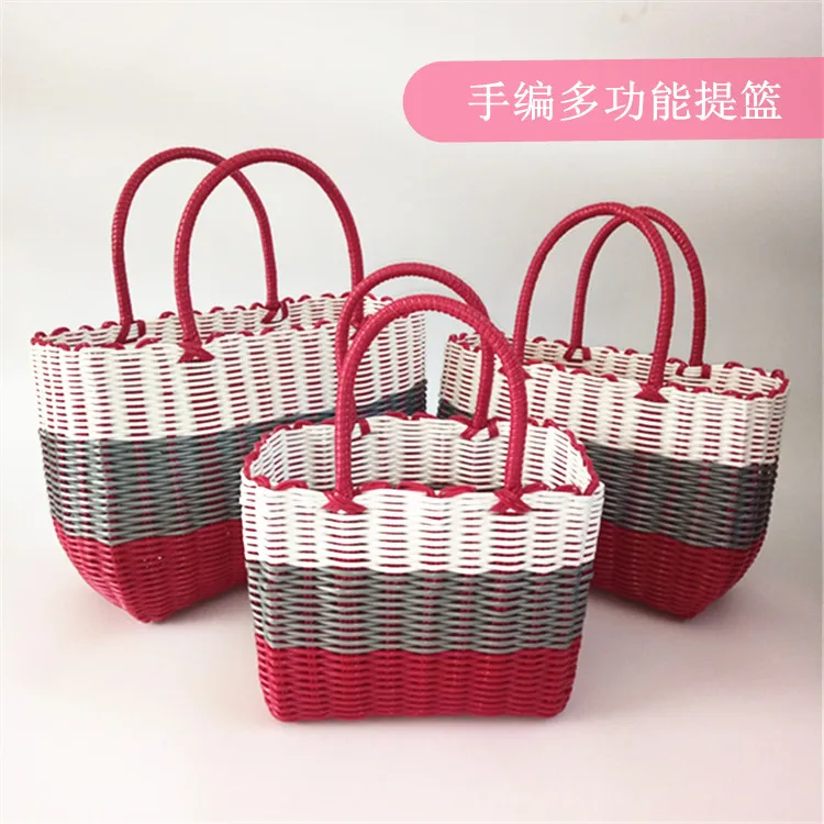 

Plastic vegetable basket, hand woven carrying basket, shopping , storage picking blue vegetables