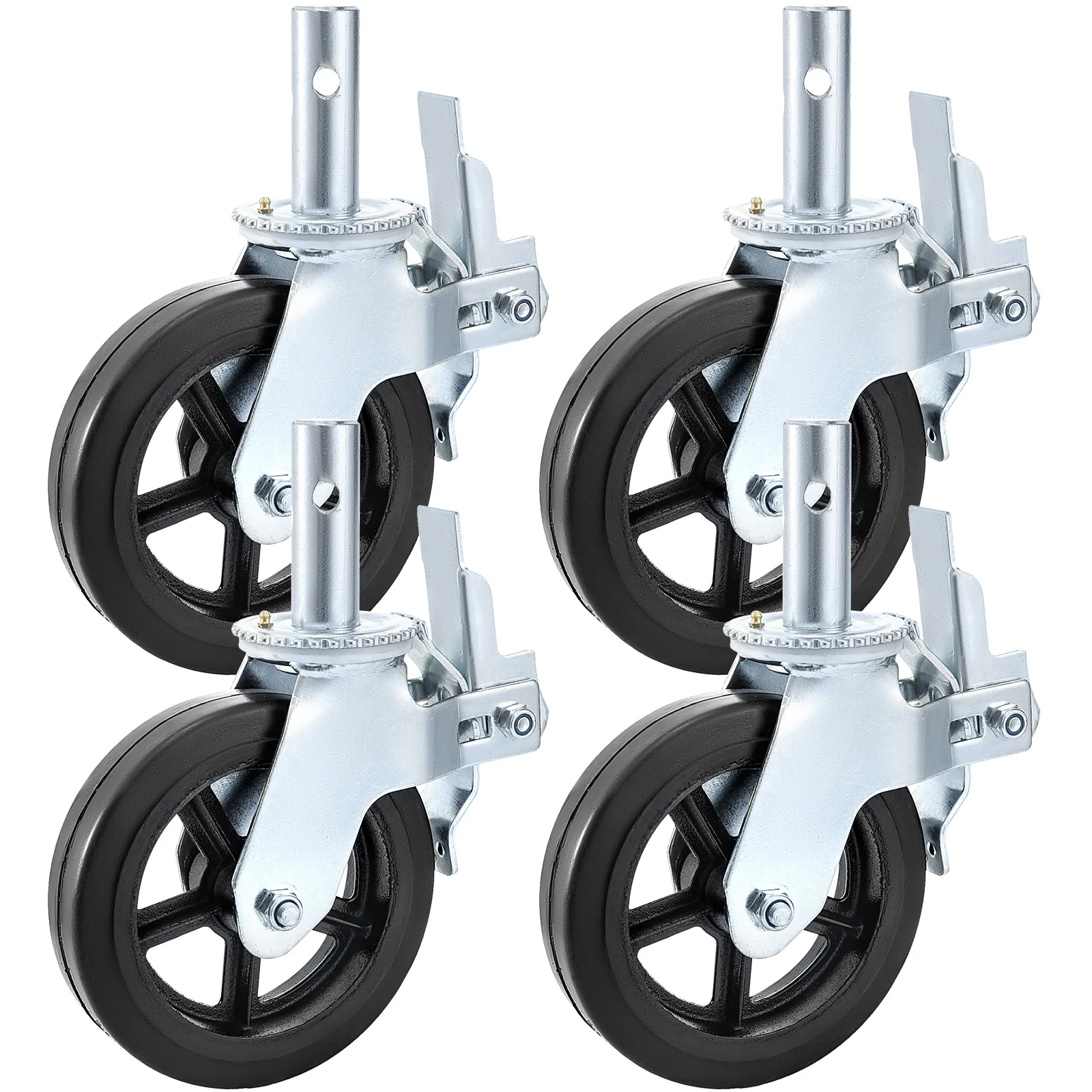 VEVOR 4-pack 8 x 2 inch zware steiger rubberen zwenkwiel met dubbele vergrendeling 1100LBS capaciteit per wiel 360 graden