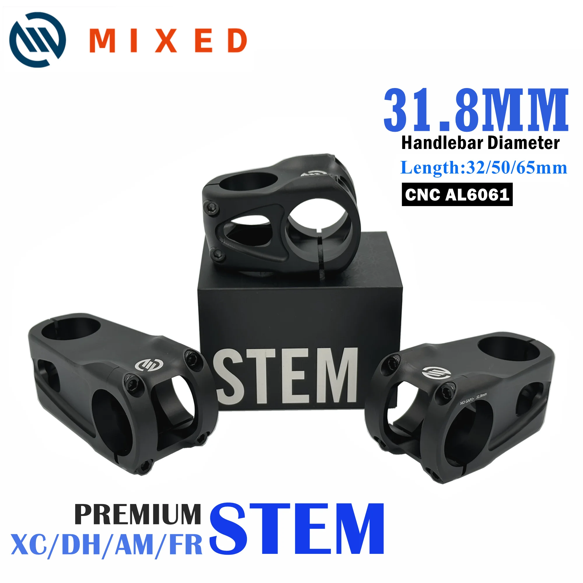 Mixed 31.8mm Premium Bike Stem 32 50 65mm Alloy Bicycle Stems with Free Headset Stem Cap