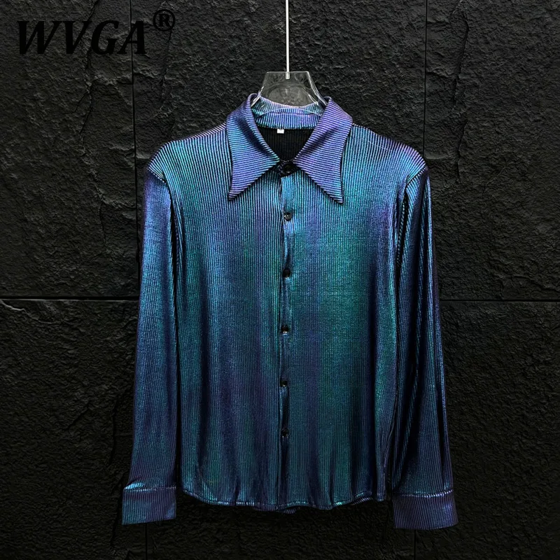 

WVGA Spring Summer New Man Tide High Street Gradient Colorful Long Sleeve Shirts Stylish Casual Padded Shoulder Shirt Ins W9269