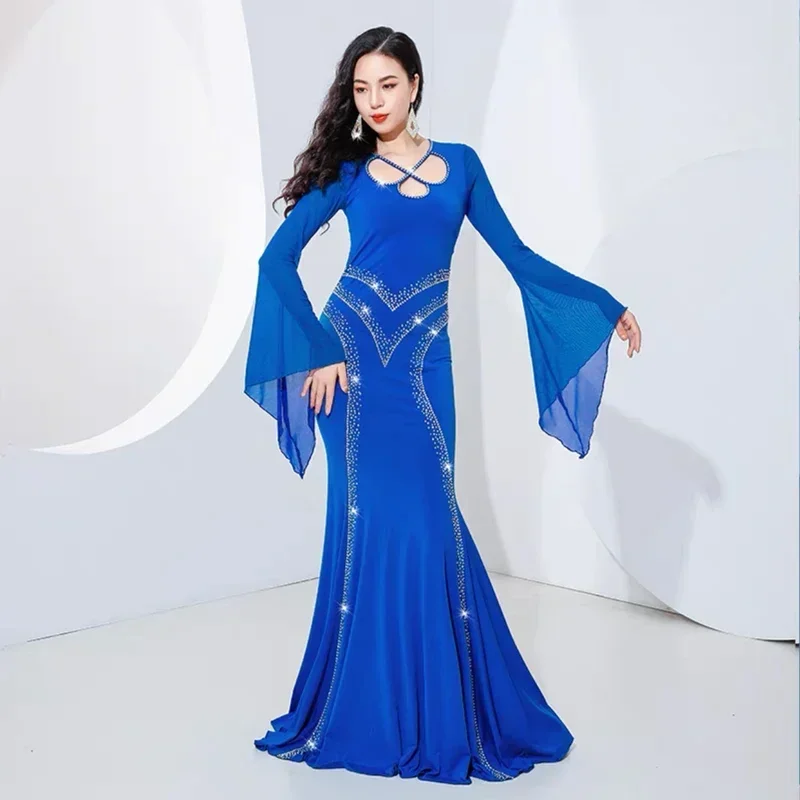 Women Robes Dresses Iraq Hair Swing Robe Slim Fit Dress Long Sleeves Senior Spandex Kawleeya Performance Belly Dance Dress