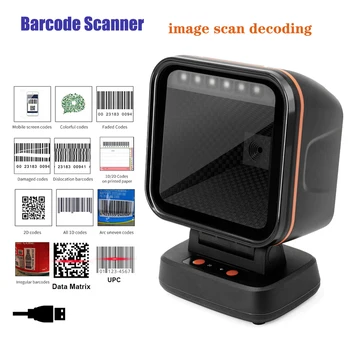 2D 바코드 스캐너 글로벌 노출 데스크톱 플랫 핸즈프리 고성능 스캐닝 플랫폼, 1D 2D QR 코드 리더, 소매 지불용