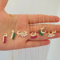 Top Quality 5A Cubic Zirconia CZ Sparking Bling Women Personalized Name Arabic Letter Initial Love Necklace
