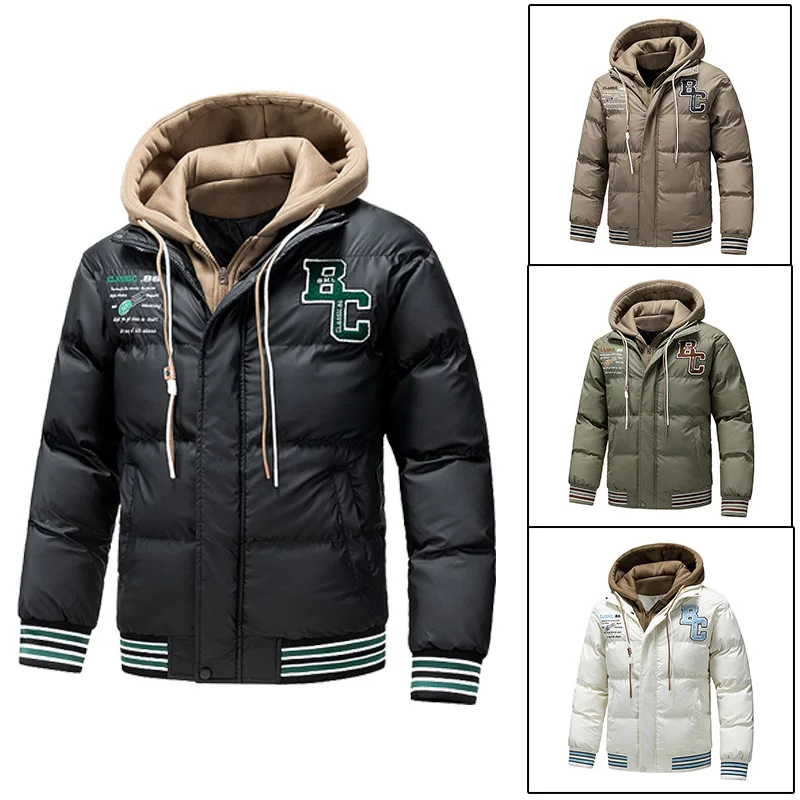 

Зимняя мужская куртка с капюшоном, толстая модная бейсбольная форма с буквенным принтом, уличное утолщенное ветрозащитное пальто, теплые хлопковые куртки