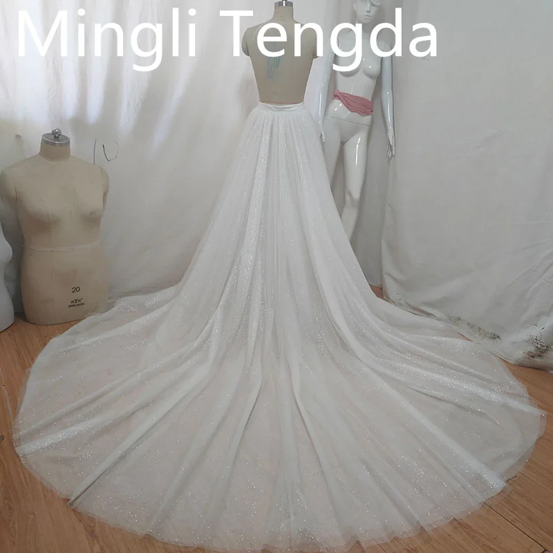 

Mingli Tengda Blingbling Tulle Removable Bride Train Sparkling Skirt with Glitters 6 Layers Tulle Petticoat Wedding Accessorie