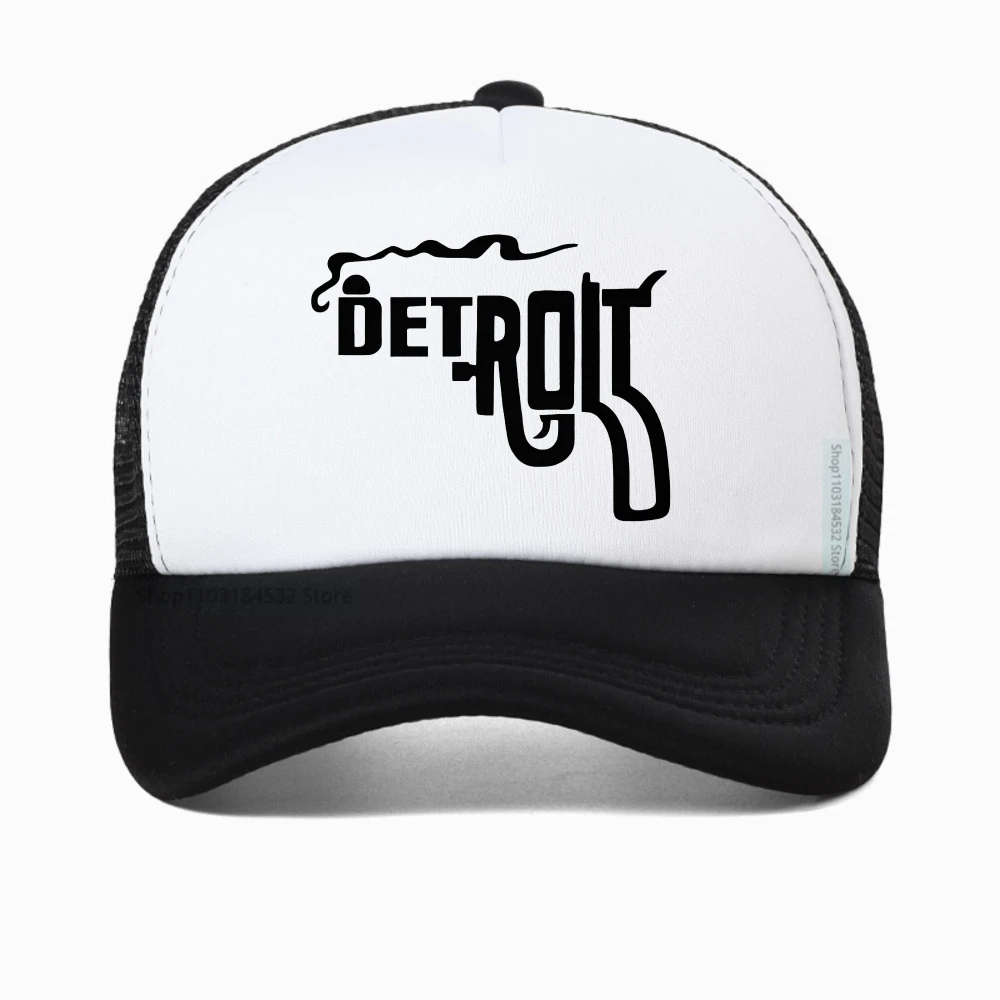 

Men's Detroit Smoking Gun baseball cap Cool Pistol Creative Pattern Print Men caps Casual Summer mesh adjustable snapback hat