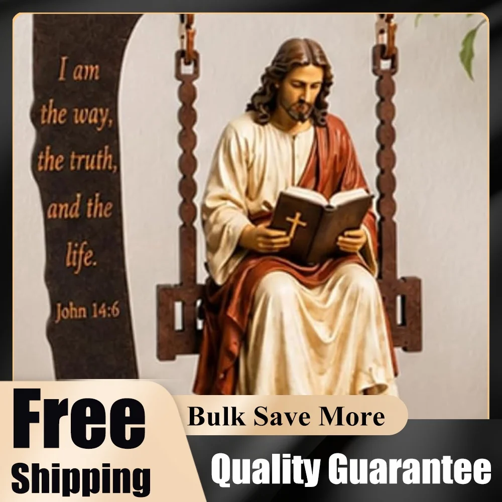 Wooden Christian Jesus Swing Ornament Multi-Purpose Jesus on Swinging Wooden Figurine for Home Living Room Church Decors