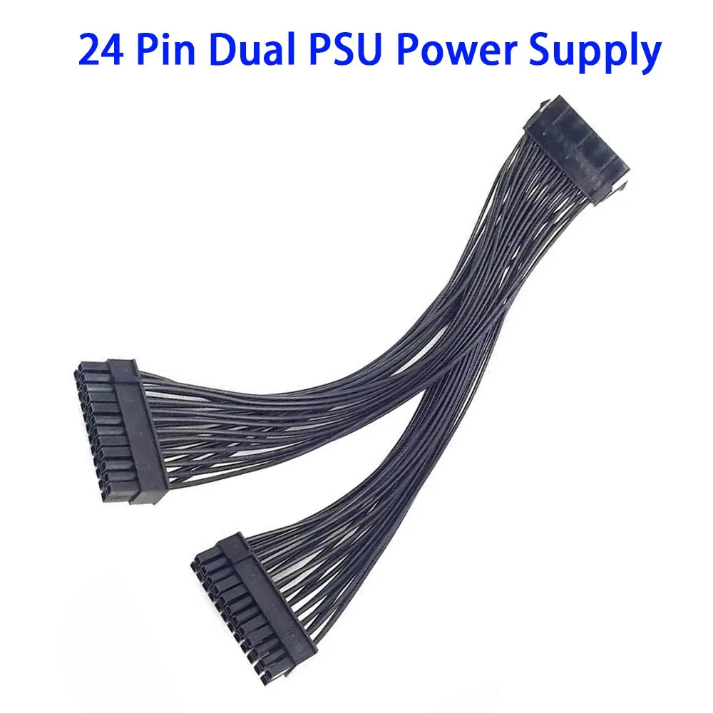 30cm 24Pin ATX Motherboard Dual PSU Splitter Cable Female To Male Y Adapter Wire Crypto Mining Rig Multi Power Extension Cord