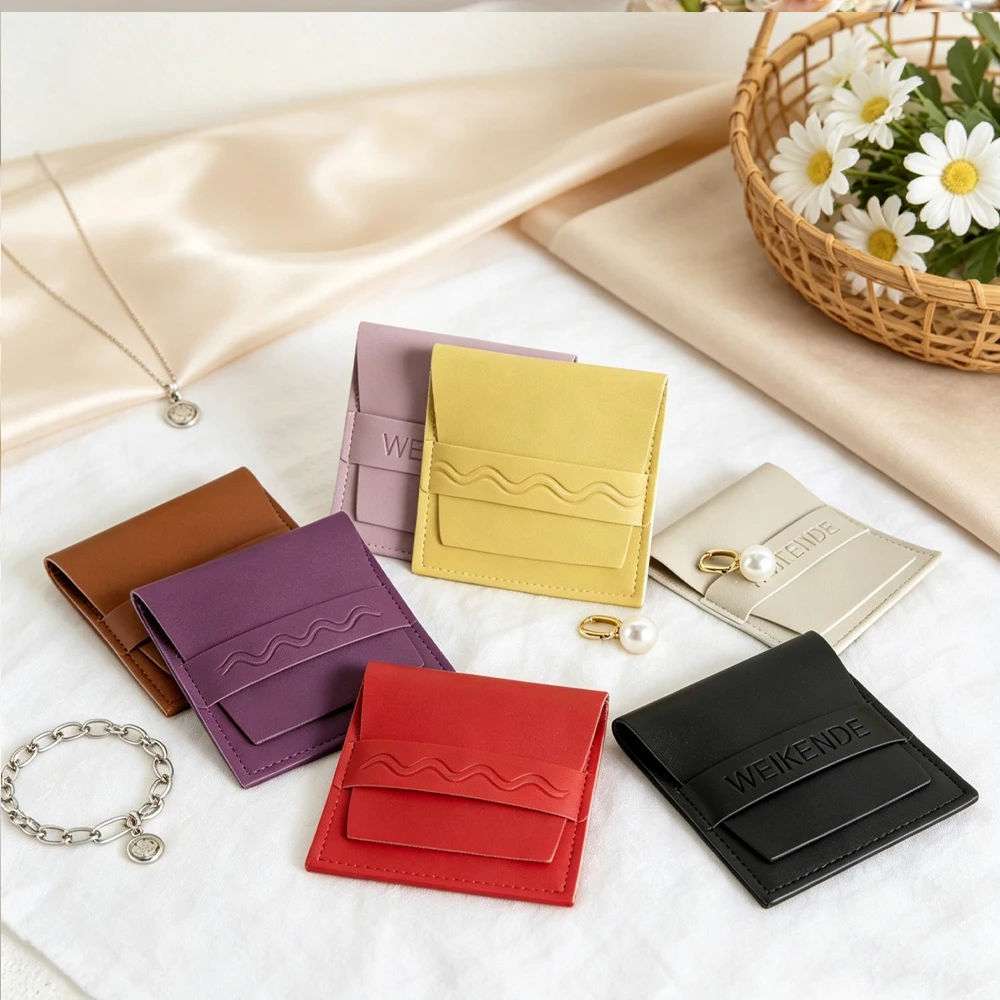 

50/100Pack Personalized Printed Envelope Leather PU Jewelry Bag Party Favor Earring Necklace Packaging Luxury Gift Storage Pouch