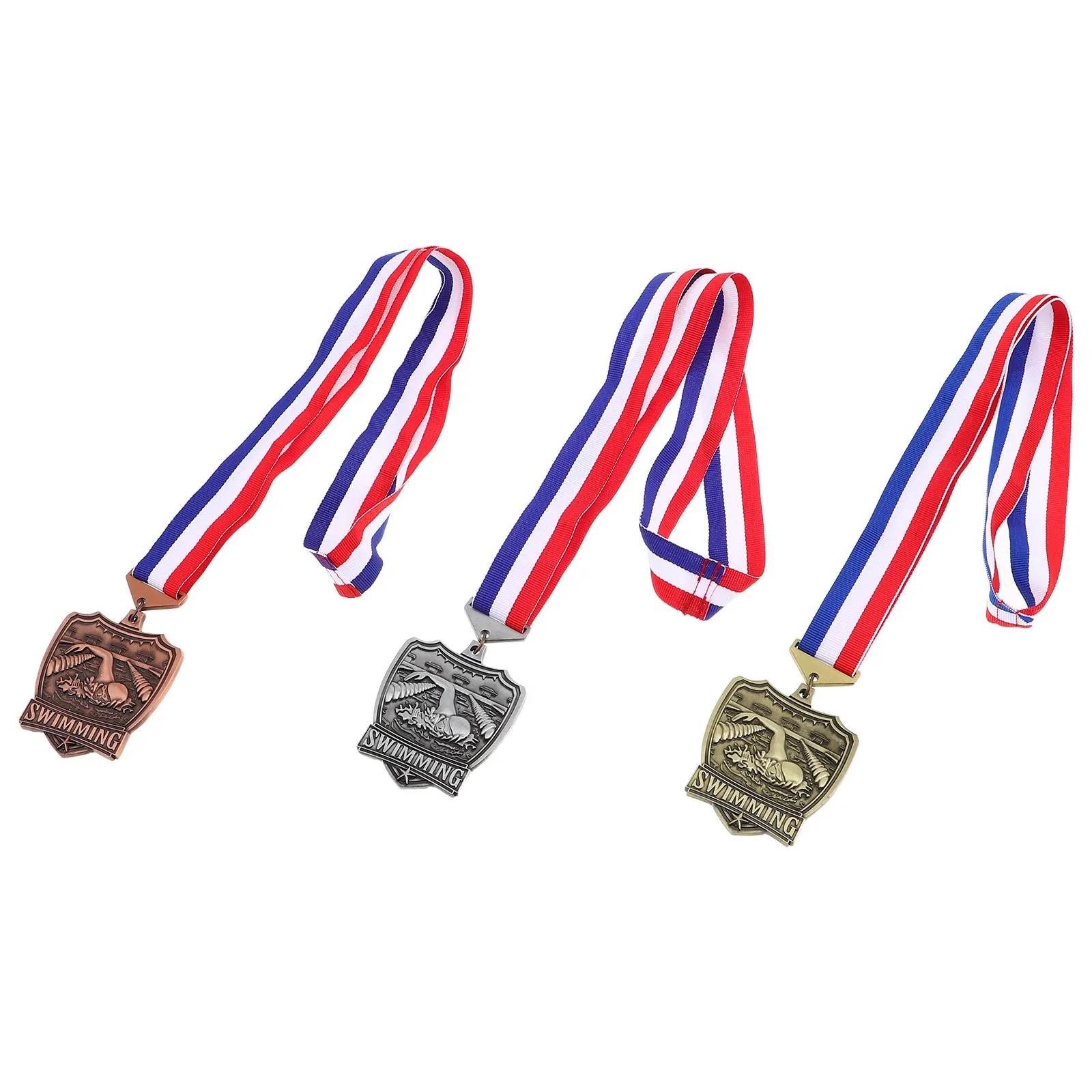 

3Pcs Swimming Medals Zinc Alloy Vintage Design for Sports Competition Prize Award Tournament Winner Champion Gold Metal Swim