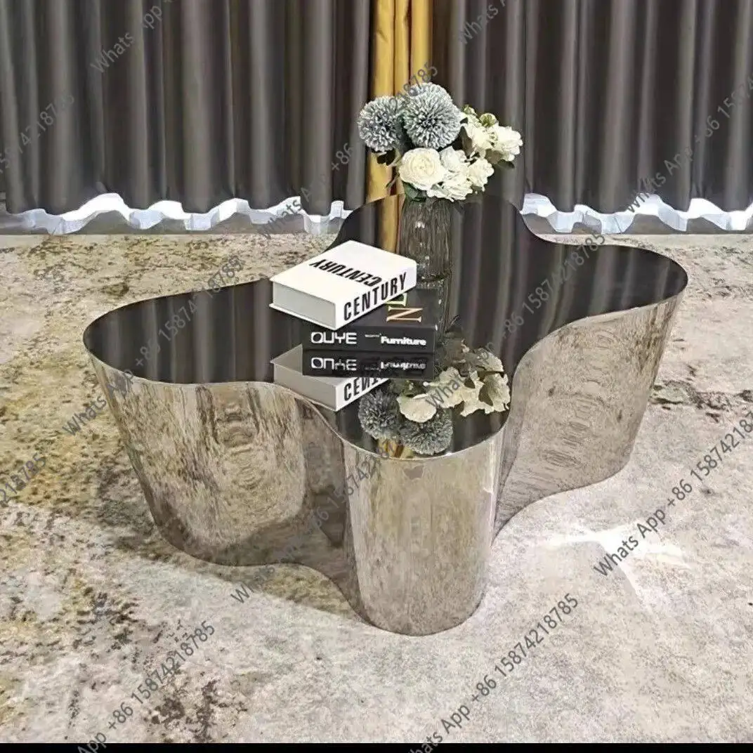 Mirror edge few new irregular special-shaped coffee table stainless steel modern business complete shopping mall light luxury