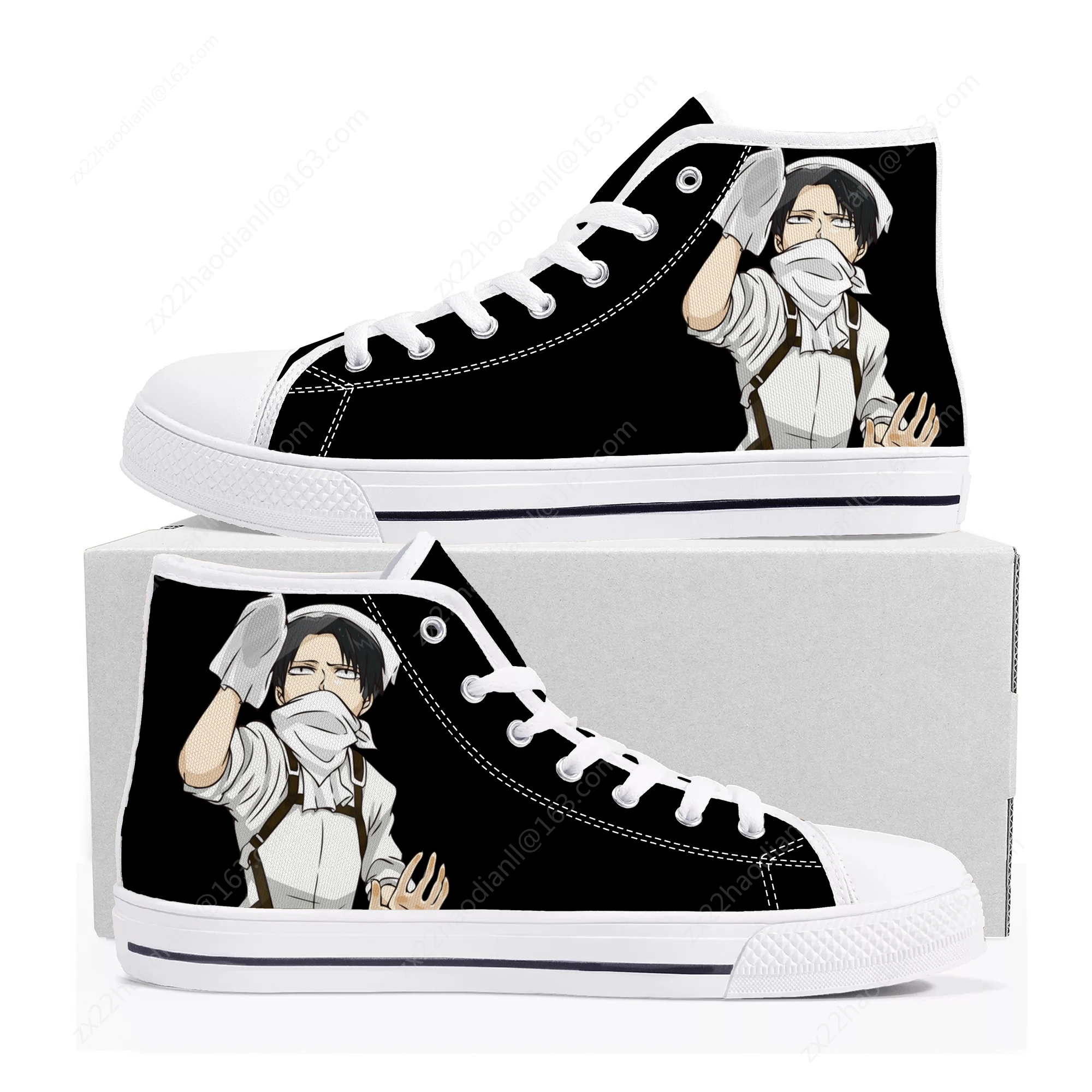 Hot Attack on Titan Levi Ackerman High Top Sneakers High Quality Mens Womens Canvas Sneaker Casual Couple Shoes Custom Shoe