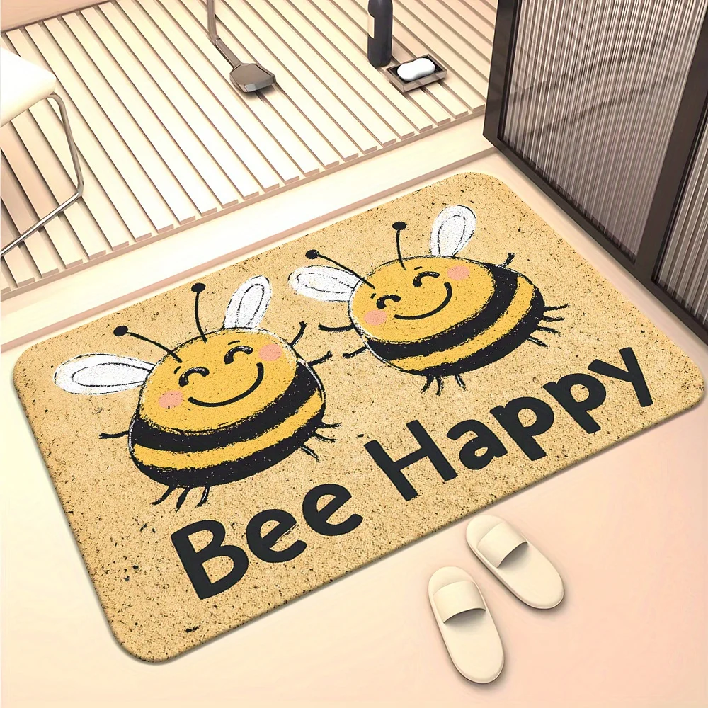 Cute Honey Bee Printed Welcome Door Mat Non-Slip Absorbent Machine Washable Rug for Entrance Bedroom Living Room Floor Mat